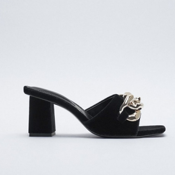 ZARA HEELED VELVET SANDALS WITH CHAIN Bloggers favorite - Picture 8 of 14